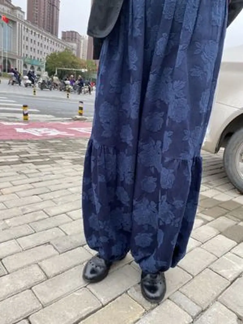 

Summer Casual Cotton Fabric Print Jeans Loose Pants Women High Waist Pants Wide Leg Pants Plus Size Palazzo Pants Trousers Women