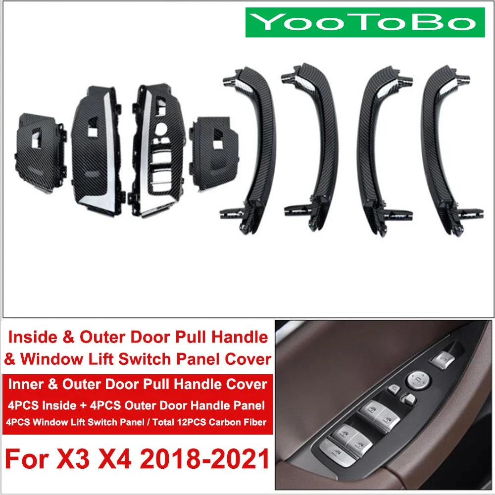 

Car Interior Door Pull Handle Black Carbon Fiber Trim Outer Cover Window Lift Switch For BMW X3 X4 G01 G02 G08 F97 F98 2018-2021