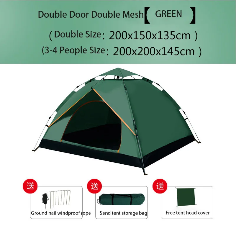 

Field Camping Automatic Tent Double Person/3-4 People Camping Tent Convenient Portable Backpack Shading Traveling And Hiking