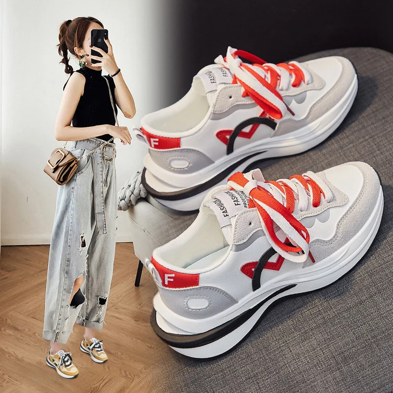 

Ladies casual sports shoes autumn new breathable thick bottom mixed color all-match running shoes fashion student trend shoes