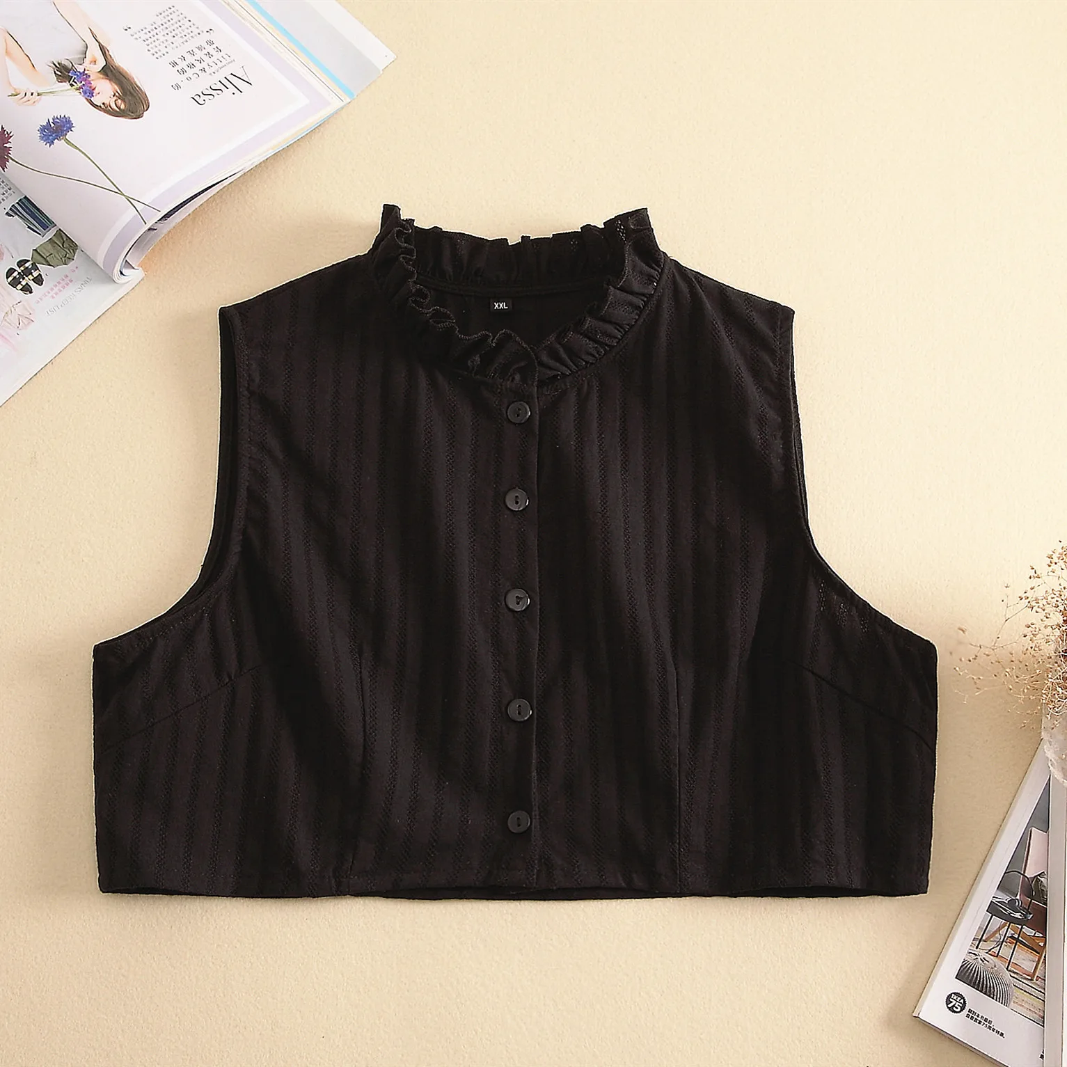

Women Stand Ruffle Lace Shirt Fake Collar Autumn Winter Cotton Linen Detachable Collar Lapel Sweater Blouse Top Faux Collar