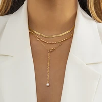 punk layered snake chains choker necklace for women long tassel pearl pendant necklaces set 2022 fashion jewelry for neck collar