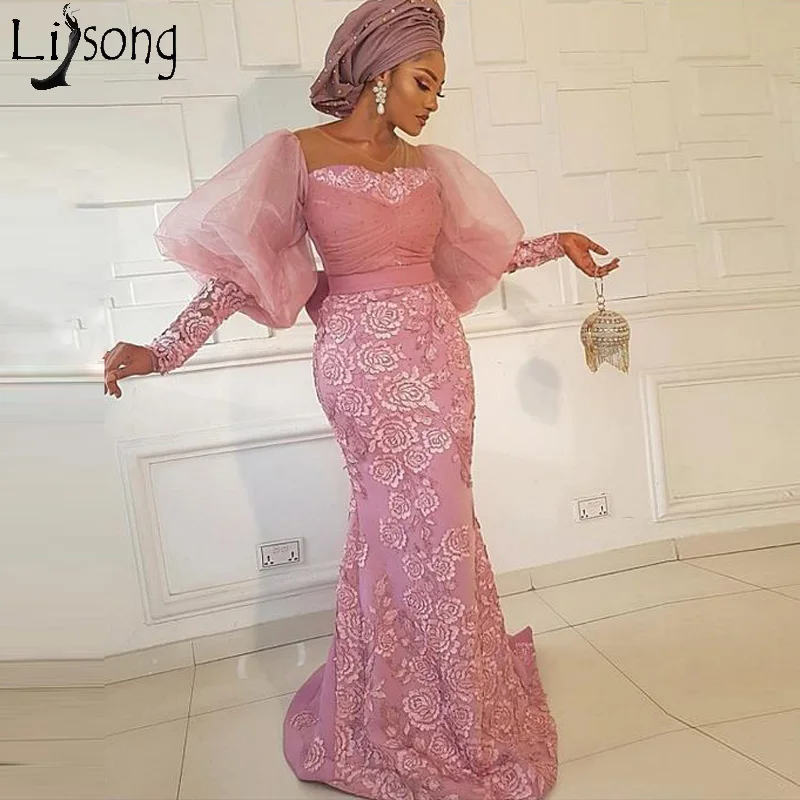 

Новинка 2020, платье-Русалка Aso Ebi для выпускного вечера, женское кружевное платье с длинным рукавом, нигерийские женские вечерние платья, плат...