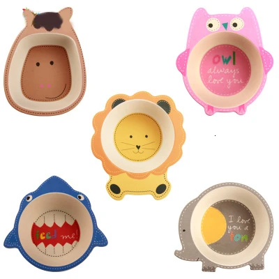 

Creative Baby Bowl Plate Dishes Animal Baby Dinnerware Bamboo Fiber Children's Plate Cartoon Baby Feeding Dishesd Kids Tableware