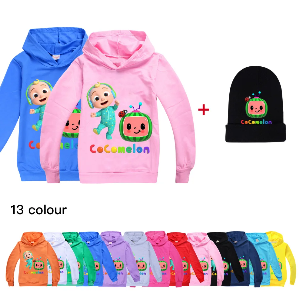 

Cocomelon Toddler Girl Fall Clothes Spring Kids Fashion Matching Middle School Boys Hooded Sweater Tshirt + Pullover Hat 2-16Y