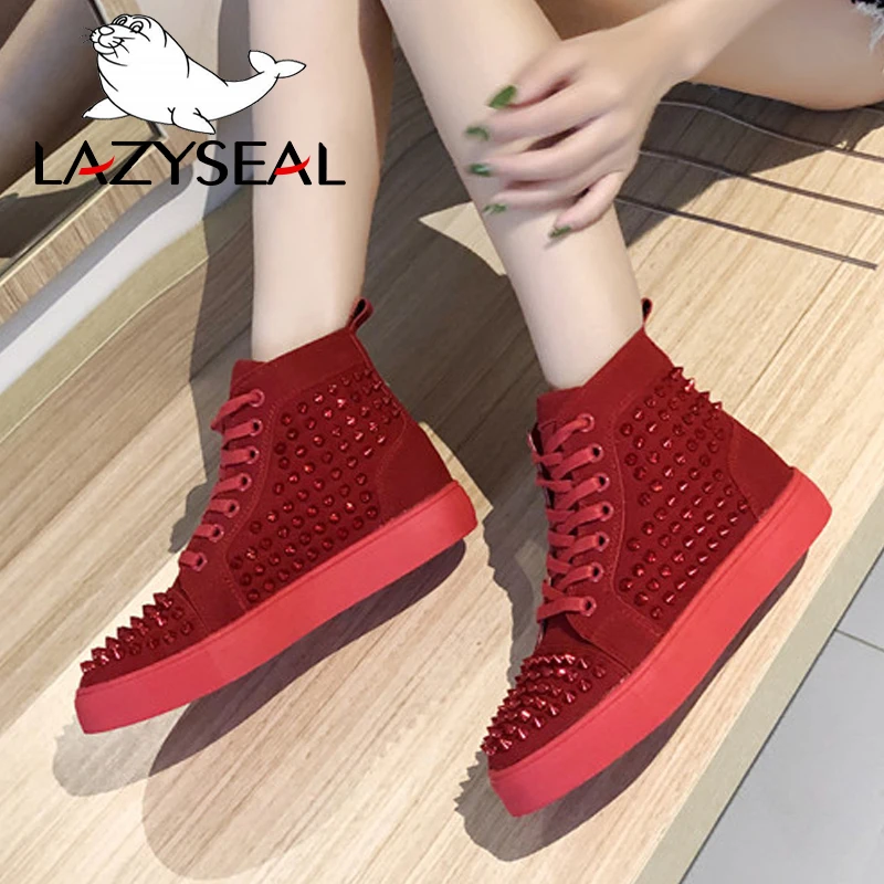 Женские ботильоны со стразами LazySeal Повседневные кроссовки с круглым носком на