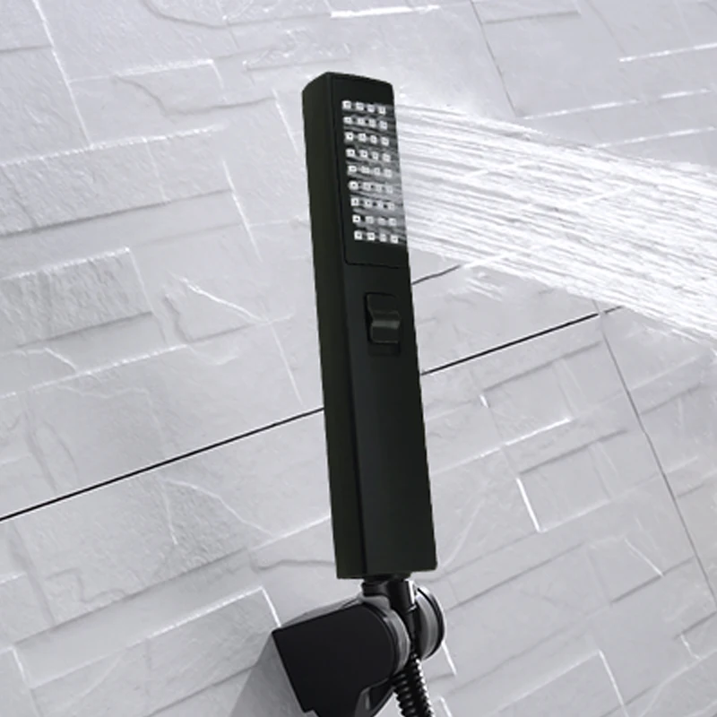 

2 IN 1 Shower Head for Bathroom Rainfall Square ABS Hand Held Wall Mounted Black Showerhead Hose Set