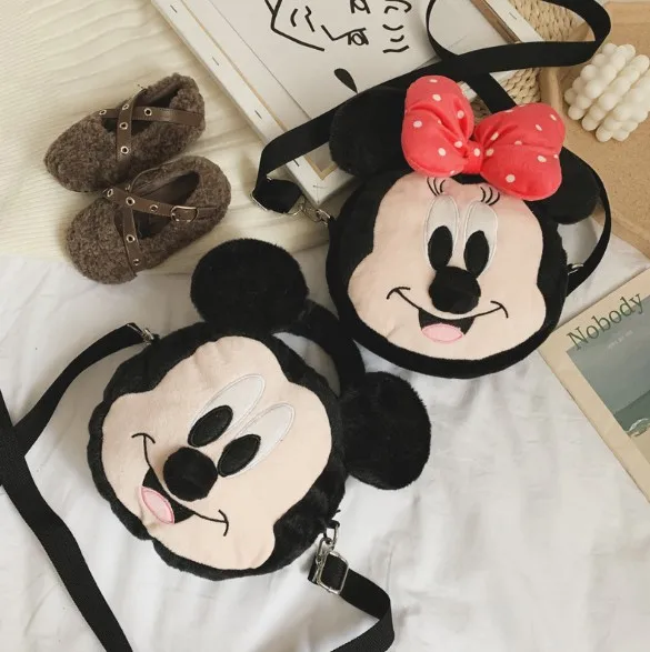Милый плюшевый рюкзак с Микки Маусом и Минни Маус женская мягкая сумка на плечо