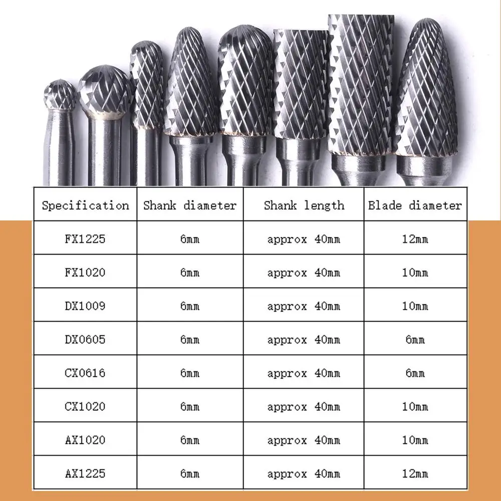8 шт. 6 мм хвостовик двойной резки вольфрамовый Карбид набор роторных заусенцев