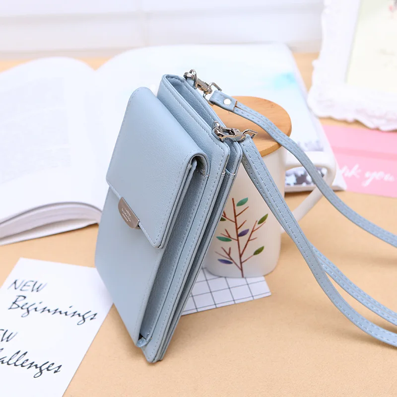 2021 new women purses solid color leather shoulder strap bag mobile phone bag card holders wallet handbag pockets for girls free global shipping