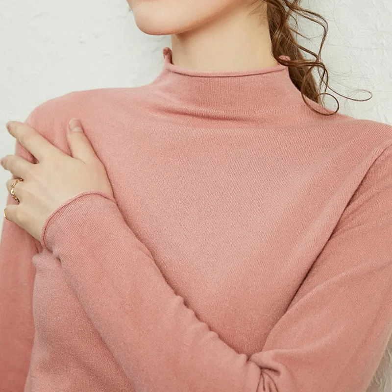 

Knitted Half turtleneck Pullover Women's Sweater Solid Long Sleeve Slim Bottom Sweaters 2021 Autumn Ladies Causal Basic Knitwear