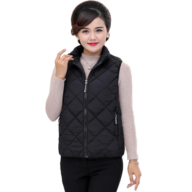 

Осень-зима 2020, жилет большого размера из хлопка для женщин среднего и старшего возраста, утепленный жилет с воротником-стойкой, повседневны...