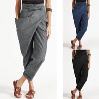 harem pants plus size s 5xl womens casual loose high waist lace up strap solid one side pocket women trousers comfort pants