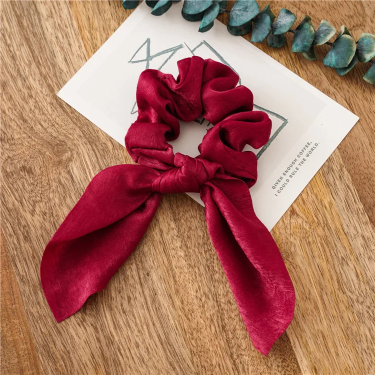 

Women Solid Color Hair Ties Lady Tassel Knotted Satin Headdress