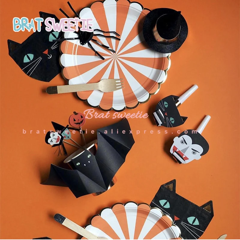 Хэллоуин бумажные тарелки и стаканы Одноразовые трубочки набор посуды Паучья