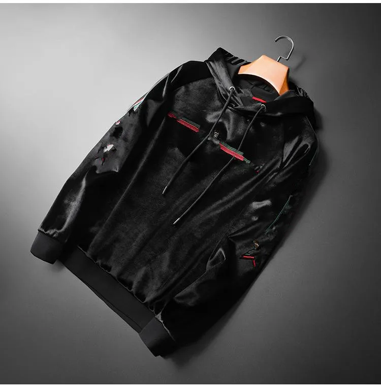 Осень/Зима 2019 мужские золотые бархатные Топы с капюшоном|Мужские толстовки и