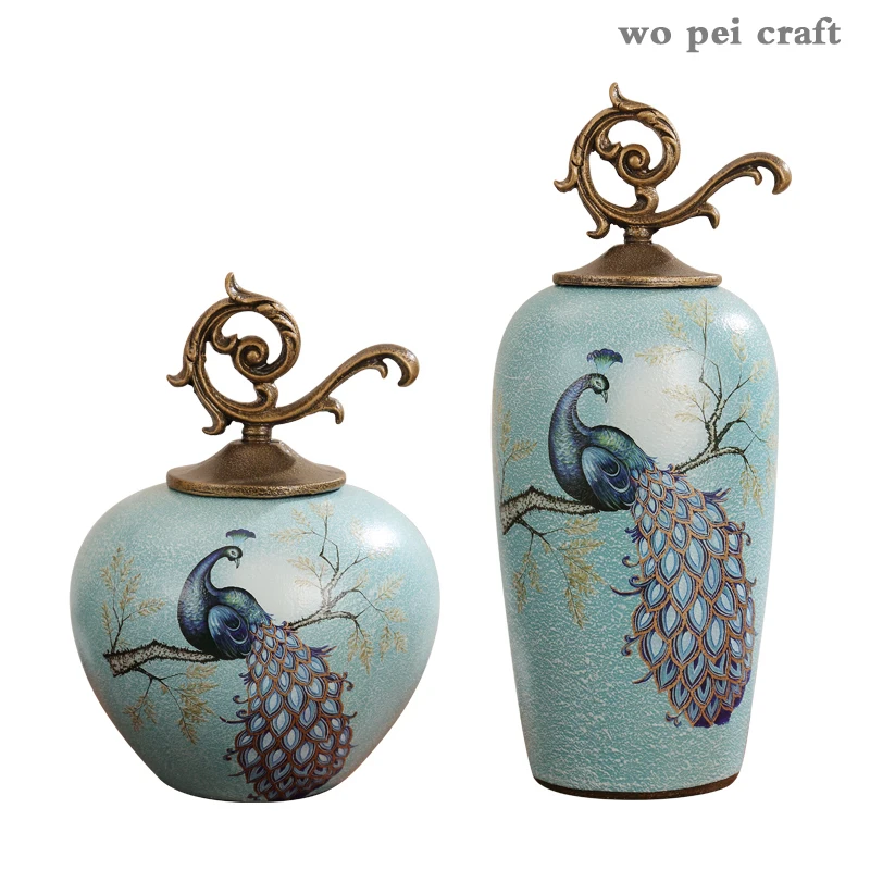 

Classical Ceramic Storage Jar Peacock Painted Decorative Vases Floral Arrangement Antique Porcelain Multifunction Ornaments