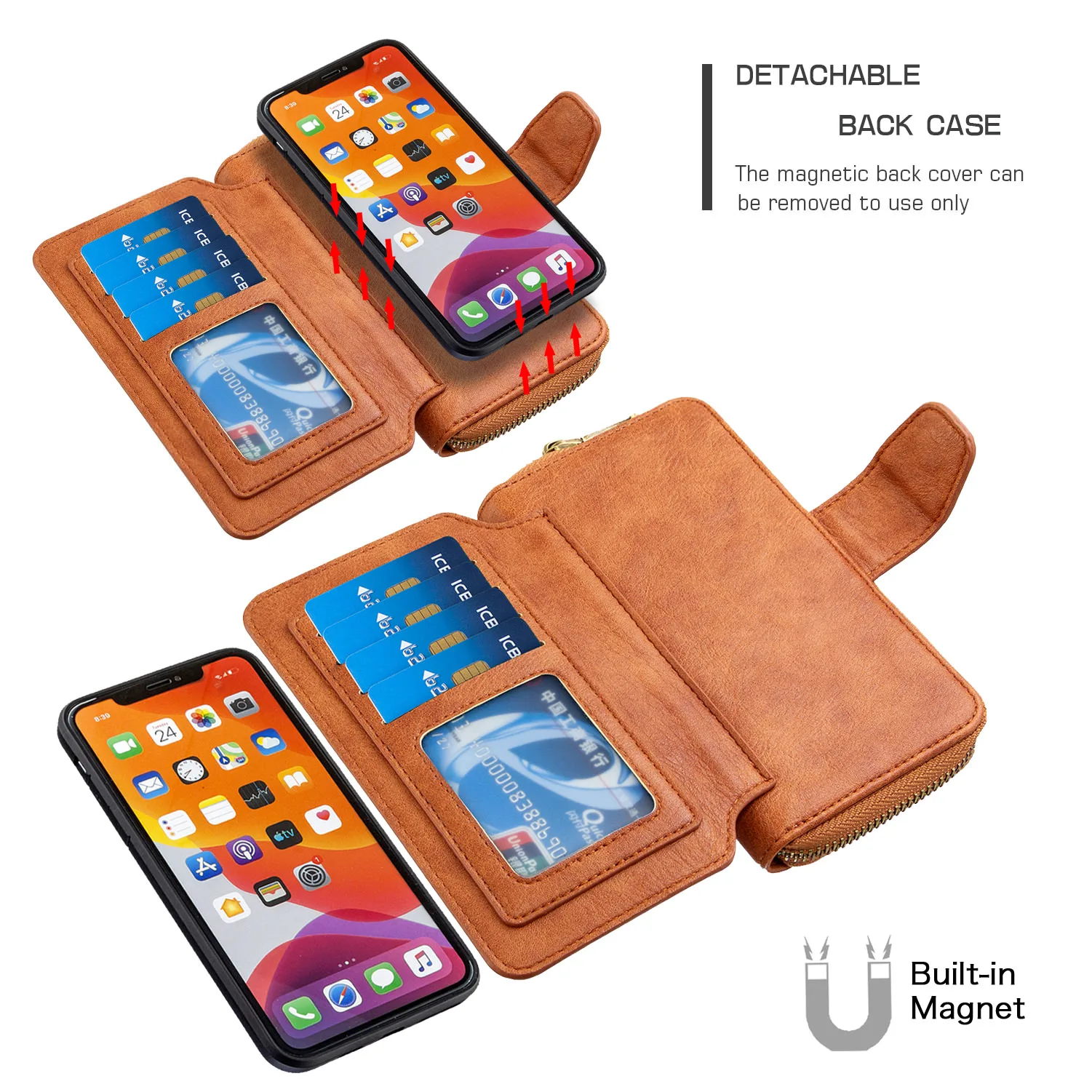 Съемный чехол для iPhone 12 Mini 11 Pro Max SE2020 X XS MAX XR 6 6s 7 8 Plus кожаный магнитный кошелек на