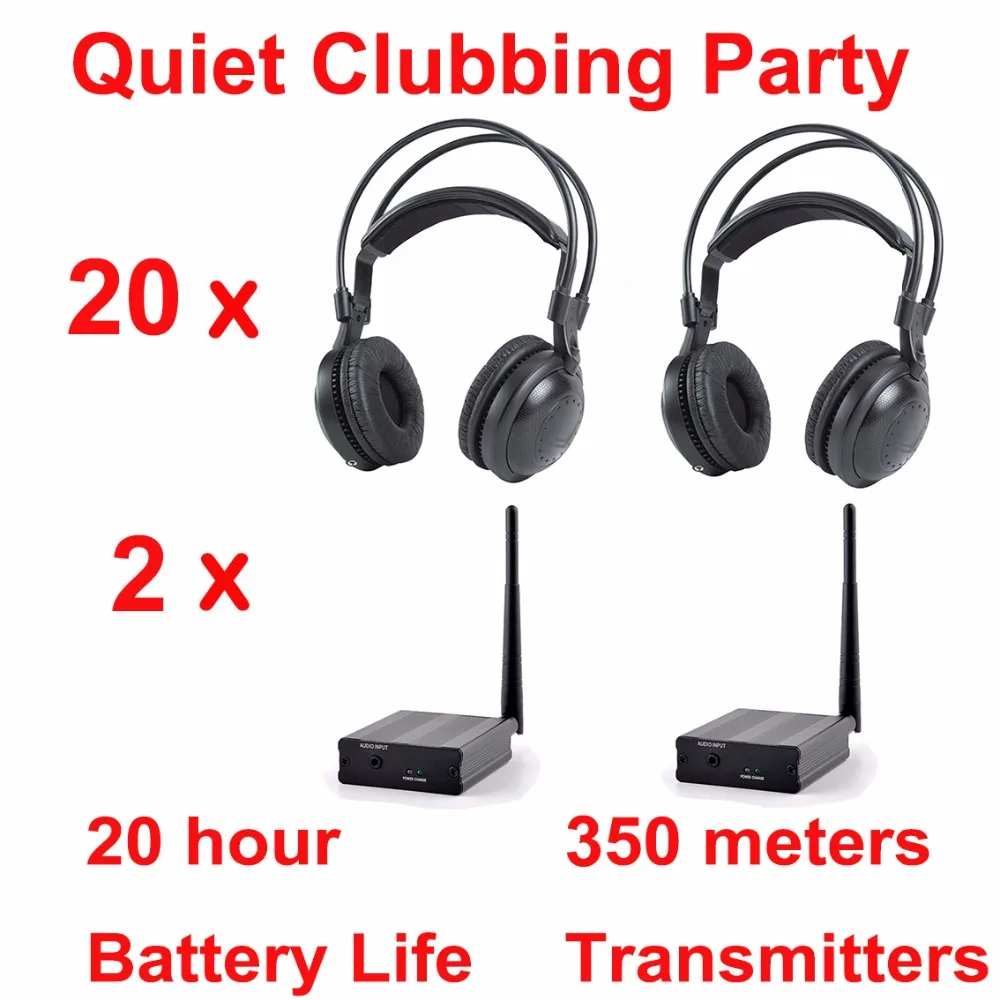 

RF Silent Disco Equipment Low Bass Wireless Headphones 20 Pcs Bundle with 2 Transmitters 3 Channels 500m Distance
