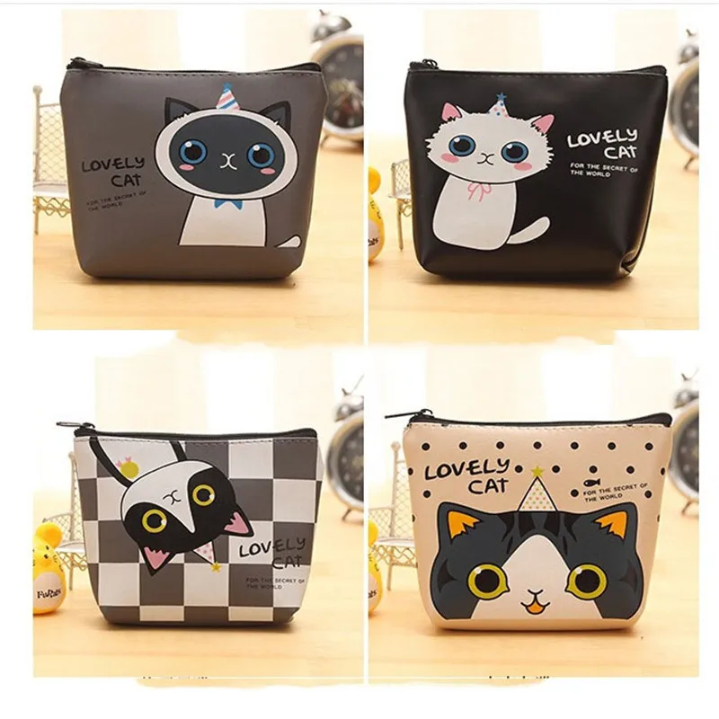 

New Coin Purse Mini Cartoon Cat Print Small Coin Purse Lady Key Bag Purse Children Gift Prize Package Bluetooth earphone bags