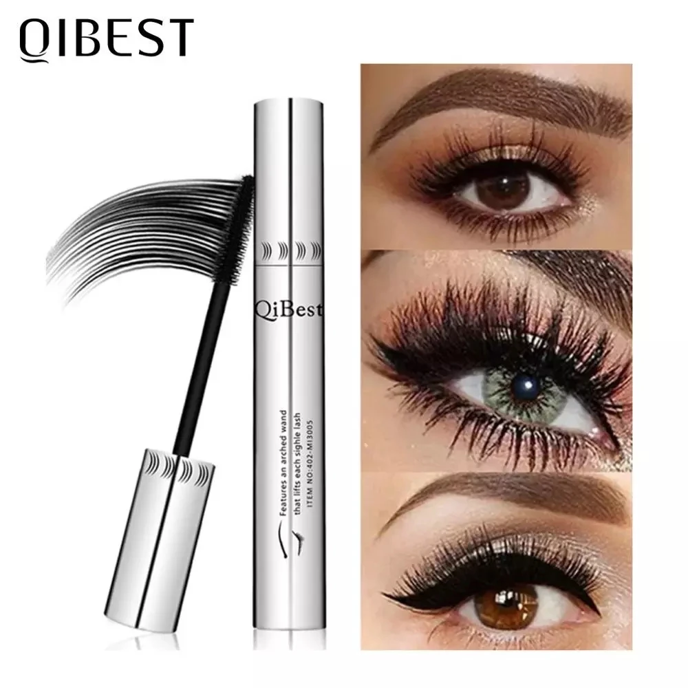 

QIBEST 4D Silk Fiber Black Mascara Eyelashes Lengthening Thick Makeup Extension Waterproof Volume Curling Rimel Eye Lashes