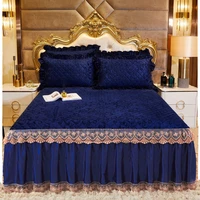 thicken bedspread on the bed velvet bed skirt embroidered sheets queenking size bedding set luxury linen sheets with pillowcase