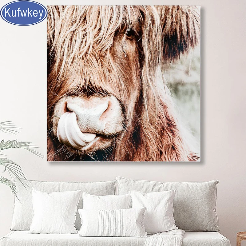 

New diamond art Highland Cow 5d diy diamond painting full square round mosaic diamond rhinestone embroidery art wall stickers