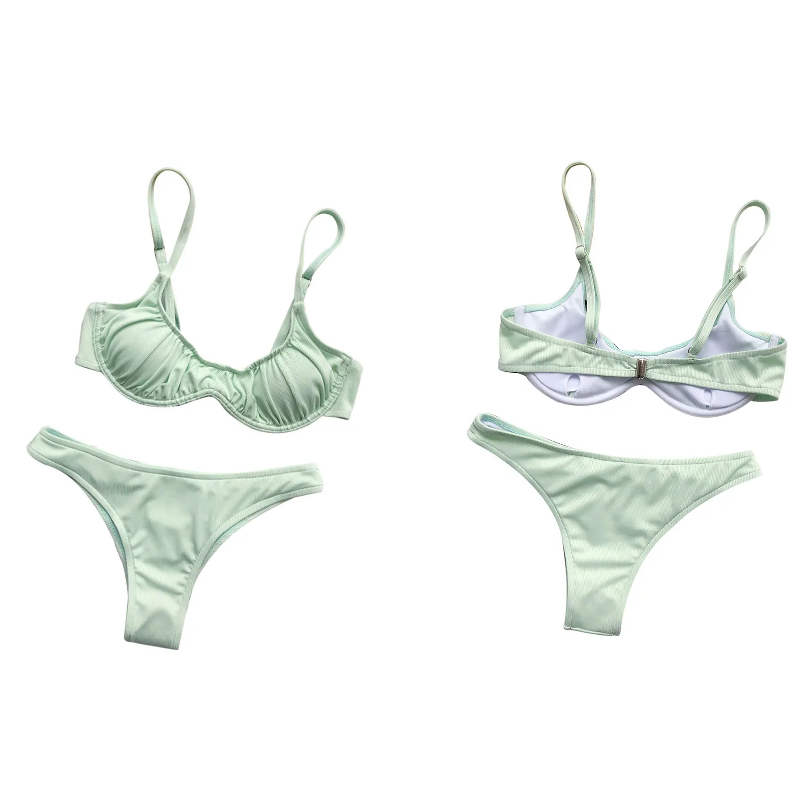 Купальник из двух предметов с рюшами женское пикантное однотонное бикини без