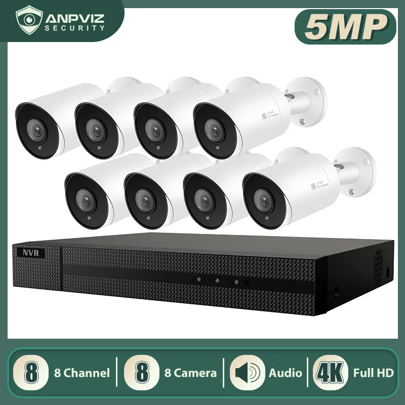 Камера видеонаблюдения Anpviz 8 каналов 4K NVR 5 Мп POE пули IP для дома и улицы H.265 ONVIF