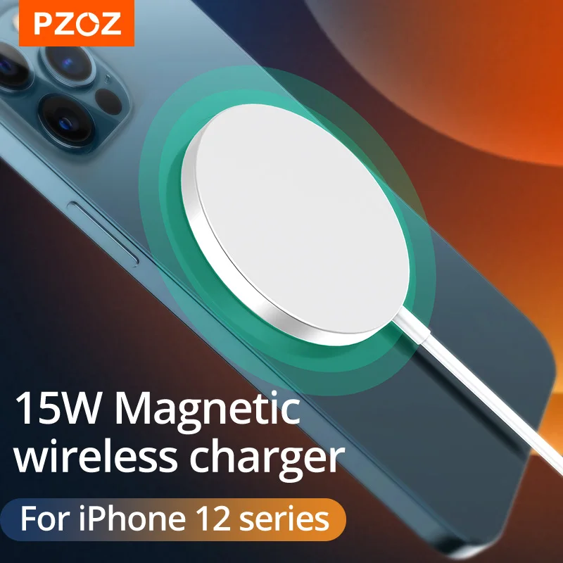 pzoz 15w qi magnetic wireless charger for iphone 12 pro max 11 xs x pd fast charging for airpods pro wireless usb c charger free global shipping