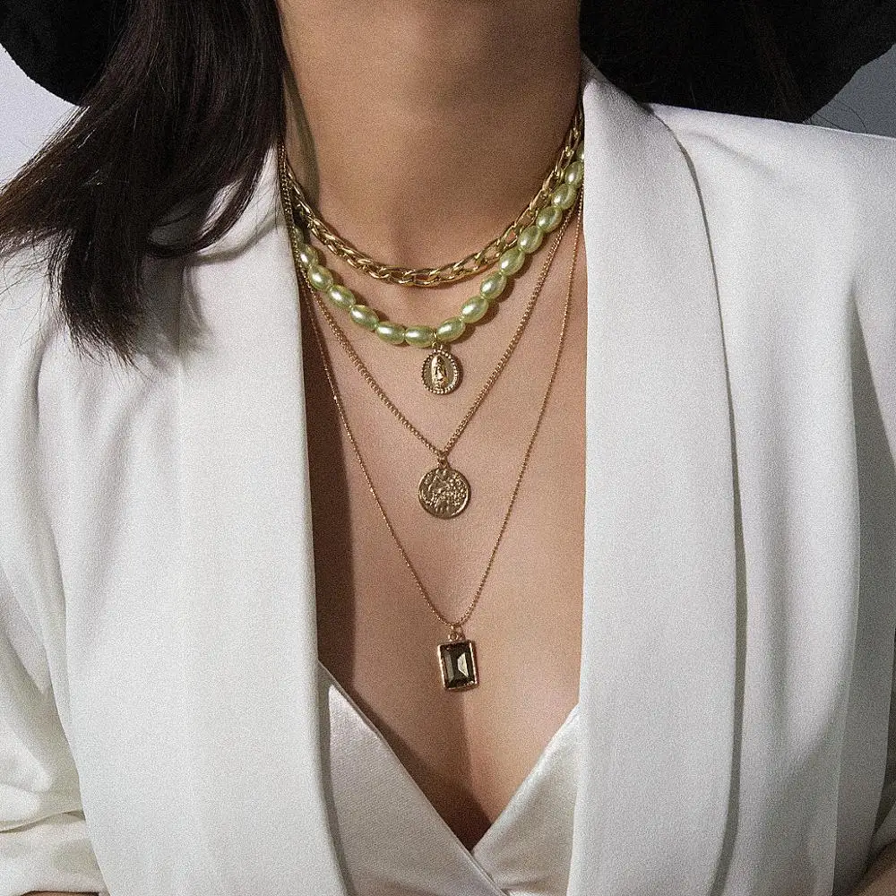 Золотое жемчужное ожерелье для женщин с монеткой, украшение для вечеринок в стиле бохо, модный воротник-чокер, ожерелья для девочек "зайка", сбыт через дропшиппинг.