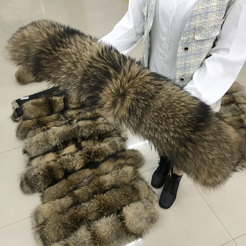 Luxury Natural Fur Collar 100% Real Raccoon Fur Scarf For Men's Women's kids Parkas Coats Male Furs Collars 50 60 70 80 90 cm