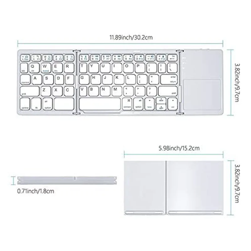 

Mini Folding Keyboard Bluetooth Wireless Portable Universal Foldable Keyboard with Touchpad Support Three Systems White