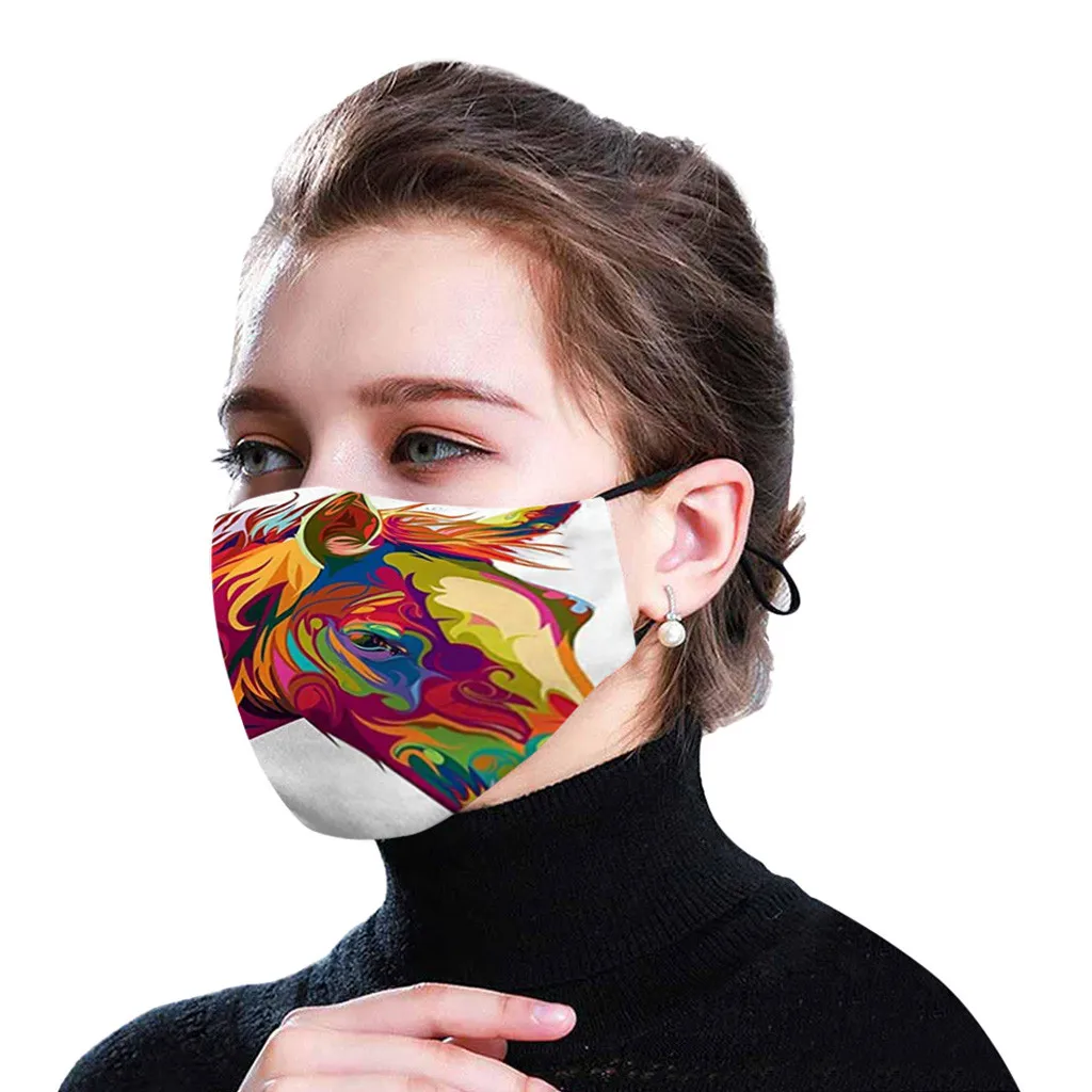 

Polyester Reuse Fabric 1PC Mask + 2 Filters Face Mask Fashion Print Colored Adult Filter Masks Mouth Mask With Design Masque