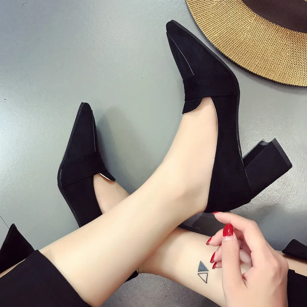 2018 женские туфли-лодочки ярких цветов замшевые туфли на высоком толстом каблуке