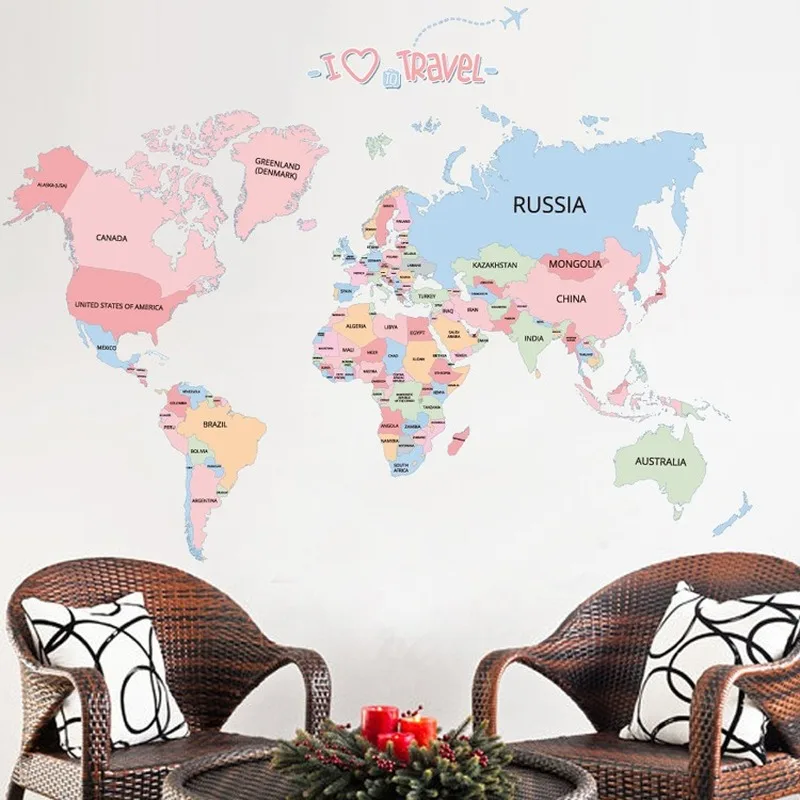 

World Map Wall Stickers Living Room Sofa Bedroom Background Wall Home Decoration Kids Room Kindergarten Removable Wallpaper