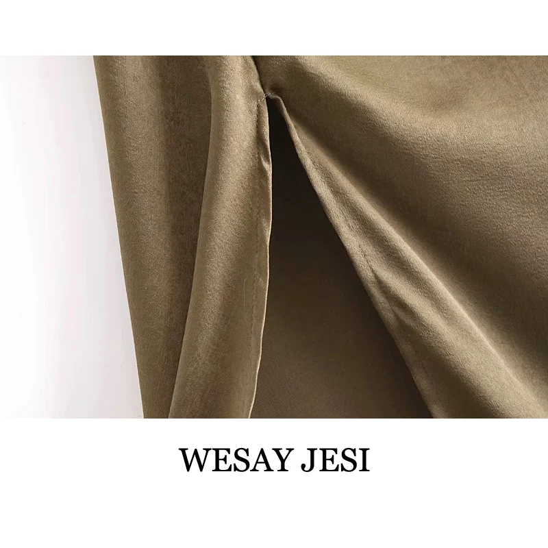 

WESAY JESI Dress With Open Shoulders Solid Color Mid-Length Ladies Long Skirt Button Decoration Side Slit Vintage Backless