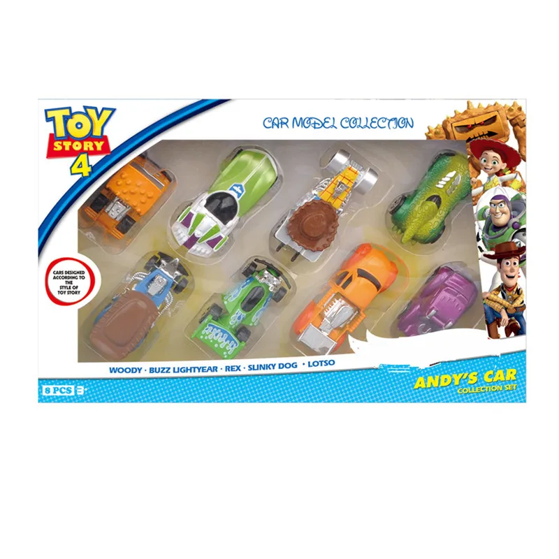 8pcs in box 8 шт./компл. мультфильма «История игрушек», 4 металлический автомобиль с рисунком Базза Лайтера одежда для улицы; древесные Игрушки фигурки модели игрушки для мальчиков для детей подарок на день рождения коллекционная - Цвет: 8pcs in box