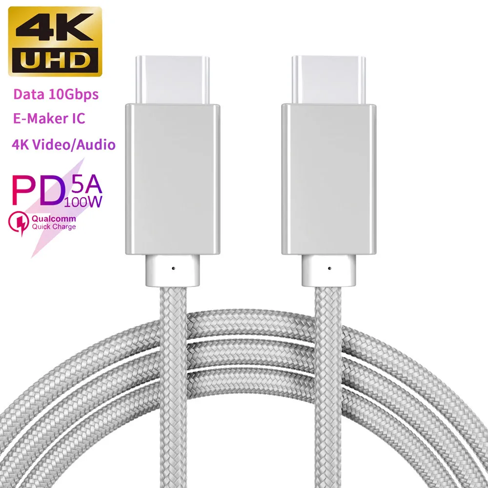 5A 100W 4K UHD Кабель usb type C 3,1 5A 100 Вт PD Быстрая зарядка для Macbook Pro samsung S9 S8 Note 9 8 huawei mate 20 кабель для быстрой зарядки type c - Цвет: 5A 100W 4K UHD