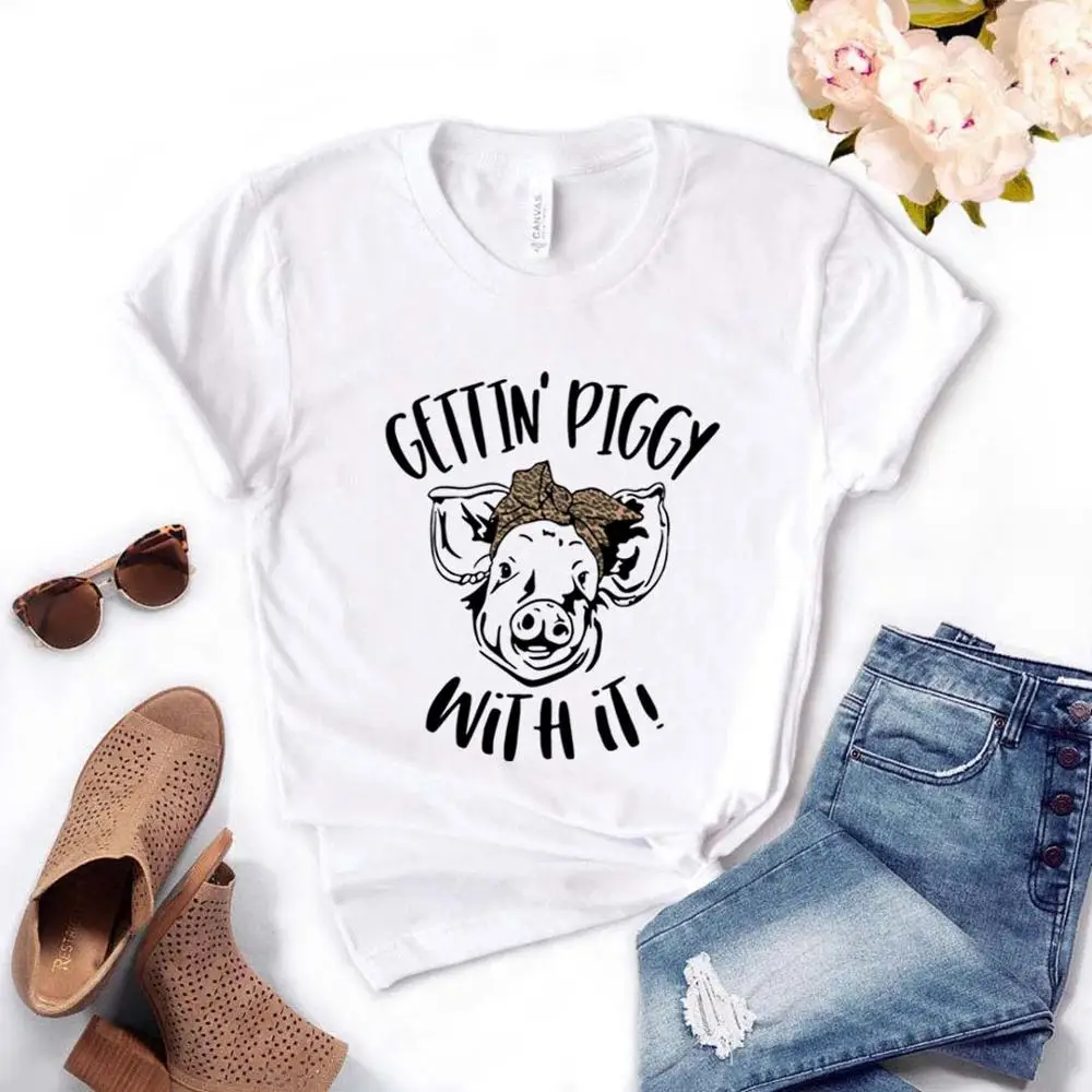 

Gettin' Piggy With it bandana pig Print Women tshirt Cotton Casual Funny t shirt Gift For Lady Yong Girl Top Tee Drop Ship PM-22