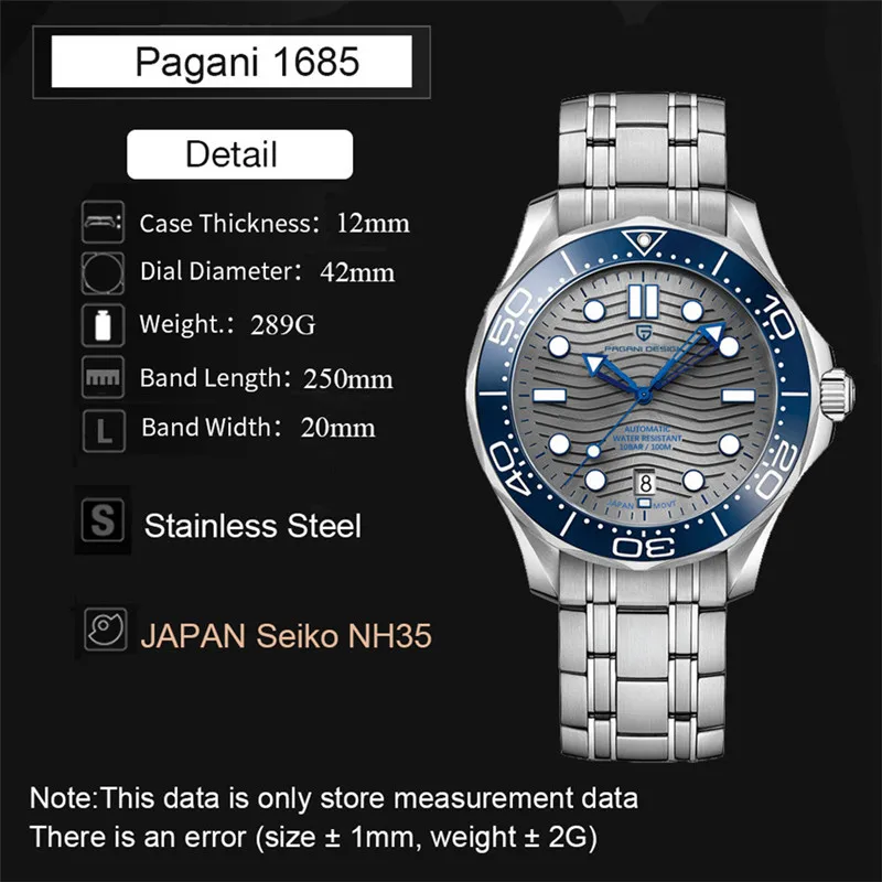 

Design divers watch men Luxury Brand Blue Bracelet Mechanical pilot Waterproof Business Sport Watch montre homme 2021