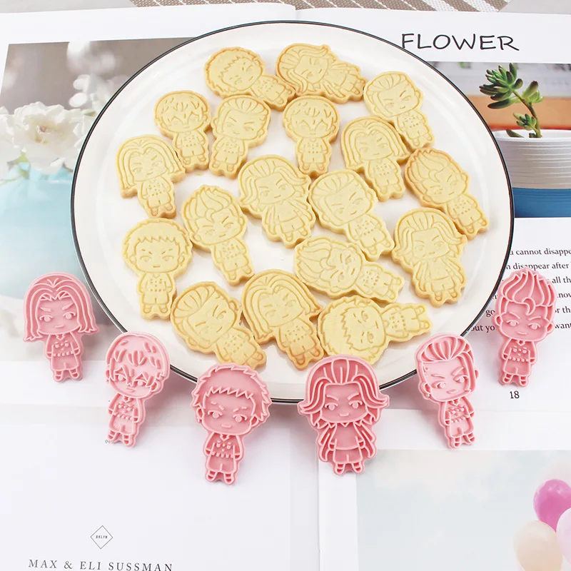 6pcs/set 3D Anime Tokyo Revengers Cookie Cutters Biscuit Mold Baking Cake Party Decorating Tools Press Cutter | Дом и сад