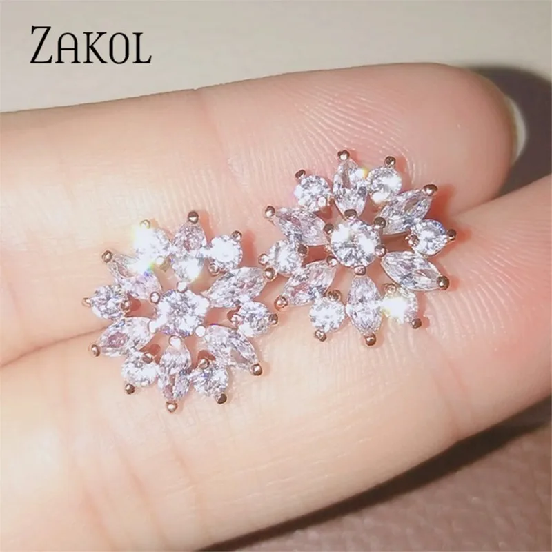 Rose Gold ZAKOL Fashion Rose Gold Color Pendants Flower Cluster Clear Crystal Zirconia Sweet Necklaces For Women Jewelry FSNP2105 - Окраска металла: Rose Gold