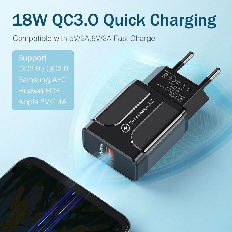 Зарядное устройство USB с разъемом EU/US для iPhone 7, 8, 11, QC3.0, быстрая зарядка, адаптер для huawei mate 30, зарядное устройство для мобильных телефонов, быстрая зарядка 3,0