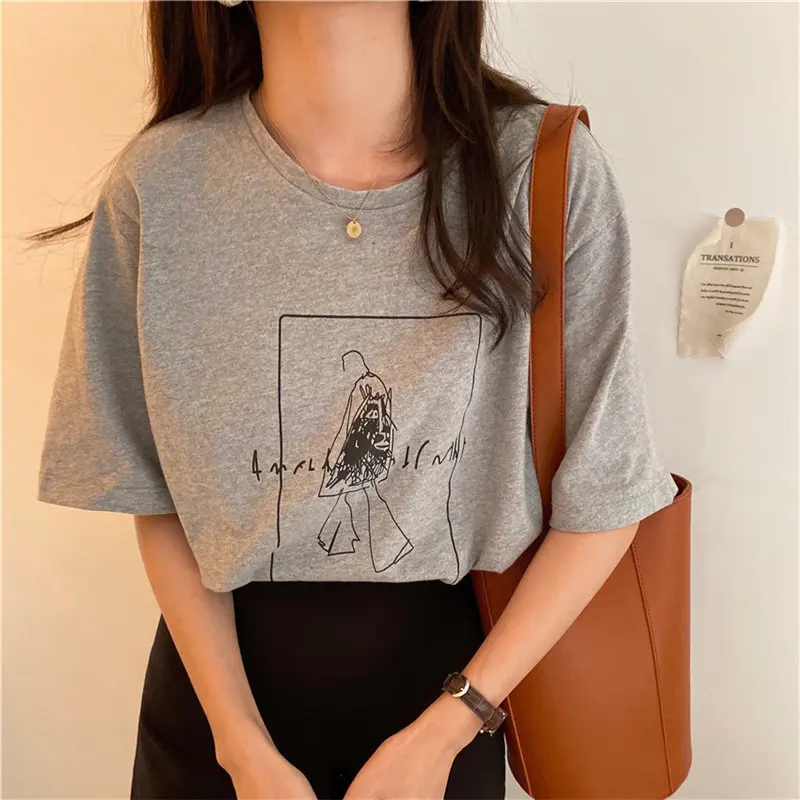 Футболка Alien Kitty Женская с коротким рукавом простой Свободный Топ принтом