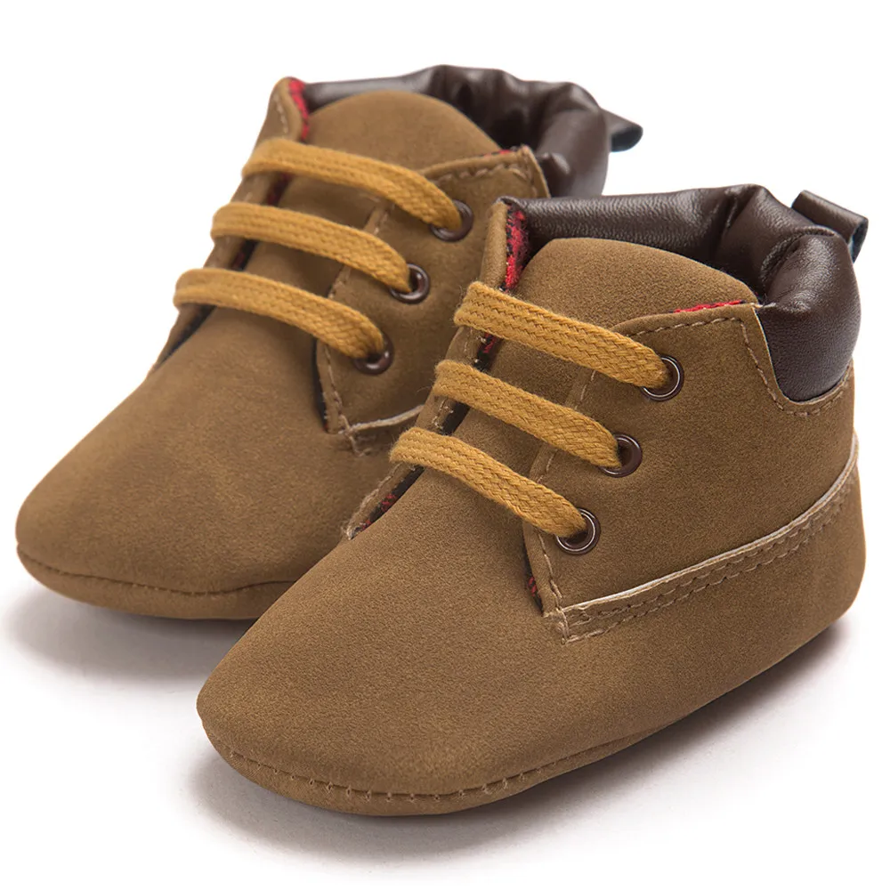 Brown neue fruhling/Herbst младенец мальчик Weiche Sohle PU Leder Erste Wanderer Krippe Schuhe 0-18 Monate nicht-slip Schuhe Kripp - Цвет: Brown