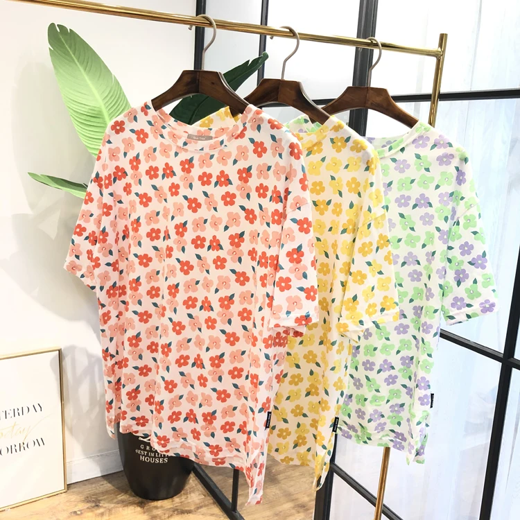 

Summer Printed T-shirt Korean-Style Students Lazy Wind Comfortable Short-Sleeved Loose T-shirt Women Casual Base Tee Tops