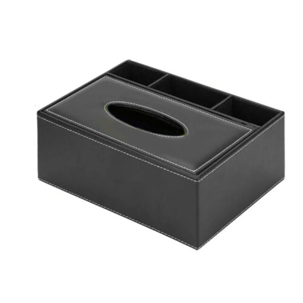 

PU Leather Tissue Holder Paper Towel Storage Box Multifunctional Remote Control Organizer Home Office Removable Tissue Case