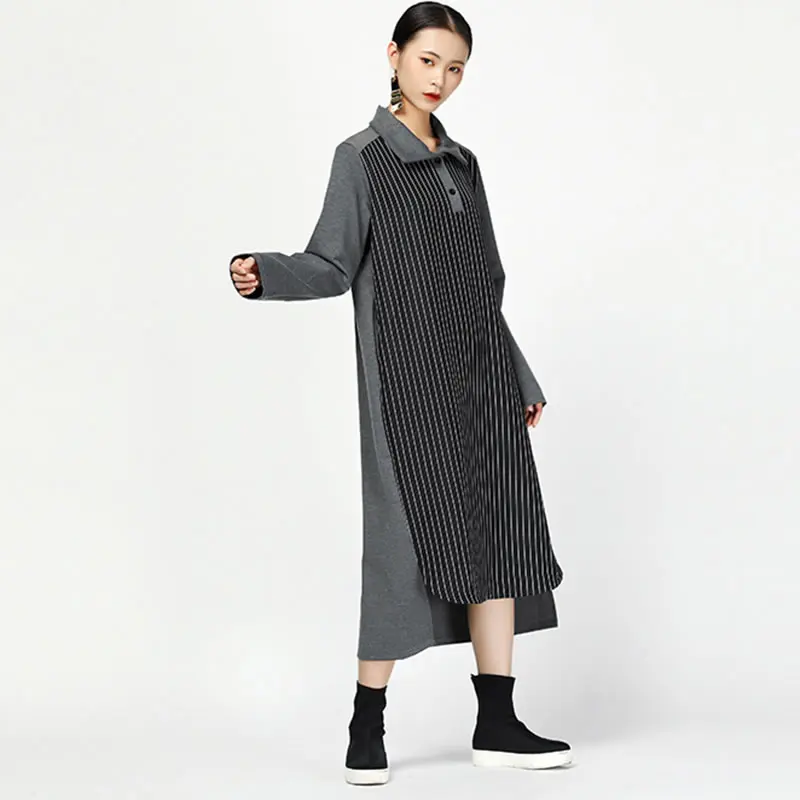 Женское платье с длинным рукавом XITAO осеннее до середины икры на кнопках отложным