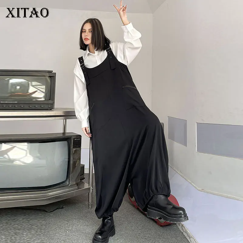 

Комбинезон XITAO Женский, с высокой талией, Повседневный, на молнии, полной длины, черного цвета, весна 2021